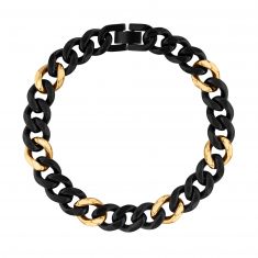 Men's Stainless Steel Black and Gold tone Curb Chain Bracelet | 8.5 Inches