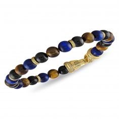Multicolor Tiger's Eye Beaded Bracelet in Gold-Plated Sterling Silver