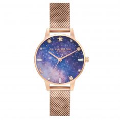 Olivia Burton Celestial Galaxy Dial Rose Gold-Tone Mesh Watch OB16GD98