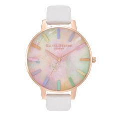 Olivia Burton Rainbow Mother-of-Pearl Big Dial Blush Leather Strap Watch | 38mm | OB16RB27