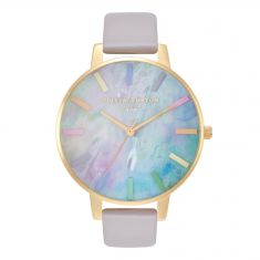 Olivia Burton Rainbow Mother-of-Pearl Big Dial Grey-Lilac Leather Strap Watch | 38mm | OB16RB30