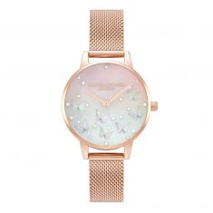 Olivia Burton Sparkle Butterfly Midi Blush Dial with Blue Mother-of-Pearl Rose Gold-Tone Mesh Watch | 30mm | OB16MB38