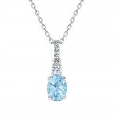 Oval Created Blue Quartz and Created White Sapphire Sterling Silver Pendant Necklace