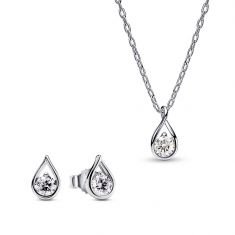 Pandora Brilliance 0.75ctw Lab-Created Diamond Necklace and Earring Sterling Silver Set