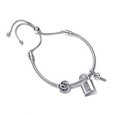 Pandora Moments Family and Padlock Snake Chain Slider Bracelet Set