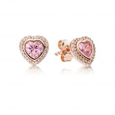 PANDORA Rose Sparkling Love Stud Earrings with Pink and Clear Cubic