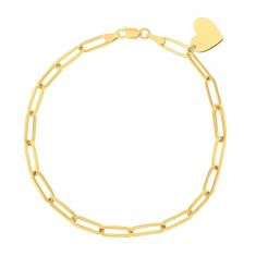 Paperclip Link with Heart Charm Yellow Gold Bracelet