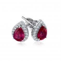 Pear-Shaped Created Ruby and Created White Sapphire Sterling Silver Earrings