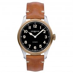 Previously Owned Montblanc 1858 Black Dial Brown Leather Strap Watch | 44mm | 116241