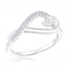 1/10ctw Diamond Side Heart Sterling Silver Ring
