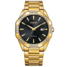 REEDS Exclusive Citizen Eco-Drive Dress Classic Diamond Black Dial Gold-Tone Watch BM7542-51E