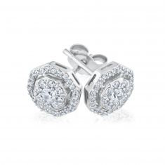 1/2ctw Octagon-Shaped Diamond Cluster White Gold Stud Earrings
