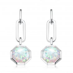 REEDS Exclusive Stop Collection Octagon Created Opal Paperclip Link Drop Earrings