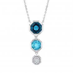 Octagon London Blue Topaz, Swiss Blue Topaz, and 1/20ctw Diamond Sterling Silver Pendant Necklace