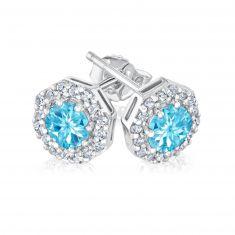 Swiss Blue Topaz and White Topaz Sterling Silver Stud Earrings