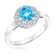 Swiss Blue Topaz and White Topaz Sterling Silver Ring