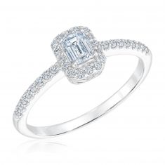 1/2ctw Emerald-Cut Diamond Halo White Gold Engagement Ring | Classic
