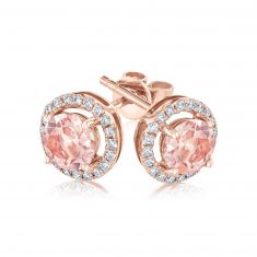Roberta Z Pear-Shaped Morganite and Diamond Halo Rose Gold Earrings | Watercolor