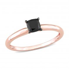 1/2ct Cushion  Black Diamond Rose Gold Solitaire Engagement Ring