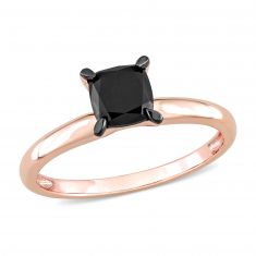 1ct Cushion  Black Diamond Rose Gold Solitaire Engagement Ring