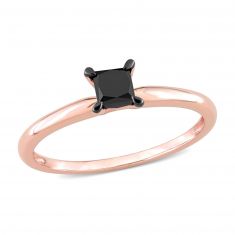 1/2ct Princess  Black Diamond Rose Gold Solitaire Engagement Ring