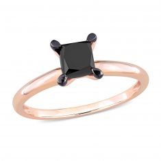 1ct Princess  Black Diamond Rose Gold Solitaire Engagement Ring