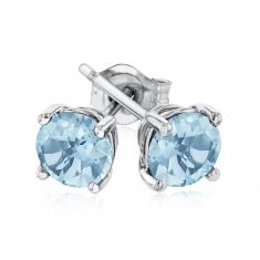 14K SOLID WHITE GOLD MARCH LIGHT BLUE AQUAMARINE ROUND SHAPE STUD EARRINGS PUSH 14K SOLID WHITE GOLD MARCH LIGHT BLUE AQUAMARINE ROUND SHAPE STUD EARRINGS PUSH