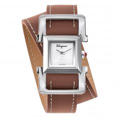 Salvatore Ferragamo Square Ingot Brown Double-Wrap Leather Strap Watch | 19.5x19.5mm | SFMA00121