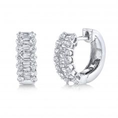 Details about   14k Yellow and White Gold Princess Cut Huguie Hoop Earrings 