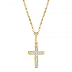 Shy Creation Yellow Gold Diamond Cross Pendant Necklace 1/20ctw