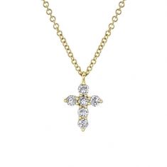 Shy Creation Yellow Gold Diamond Cross Pendant Necklace 1/4ctw