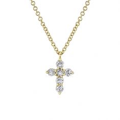 Shy Creation Yellow Gold Diamond Cross Pendant Necklace 1/4ctw