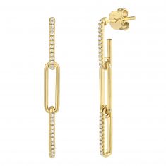 Shy Creation Yellow Gold Diamond Paperclip Earrings 1/6ctw