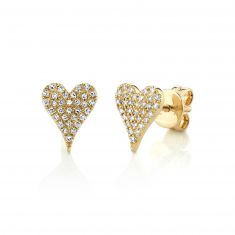 Shy Creation Yellow Gold Pavé Diamond Heart Earrings 1/8ctw