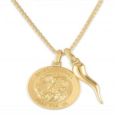 St. Michael Medallion and Horn Gold-Plated Sterling Silver Pendant Necklace