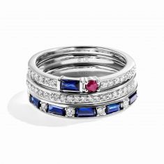 Star Wars™ Fine Jewelry R2-D2 Blue Sapphire, Garnet, and 1/3ctw Diamond Sterling Silver Stackable Ring Set | Friendship