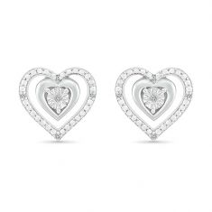 Sterling Silver Diamond Accent Heart Stud Earrings