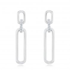 Sterling Silver Diamond Paperclip Earrings 1/20ctw