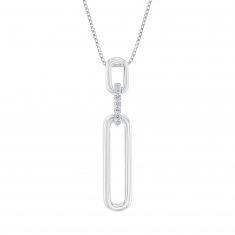 Sterling Silver Diamond Paperclip Pendant Necklace 1/20ctw