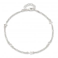 Sterling Silver Polished Moon and Star Anklet