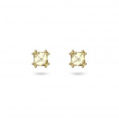 Swarovski Crystal and Zirconia Stilla Gold-Tone Plated Yellow Cushion-Cut Stud Earrings