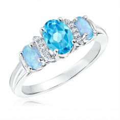 Swiss Blue Topaz, Created Blue Opal, and Created White Sapphire Ring