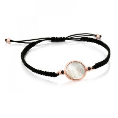 TOUS White Mother-of-Pearl and Spinel Camee Black Cord Bracelet