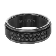 TRITON Black Tungsten Carbide Black Sapphire Wedding Band | Step Edges | 8mm