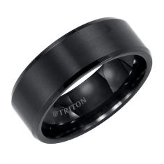 TRITON Black Tungsten Carbide Wedding Band | Satin Center | Beveled Edge | 8mm