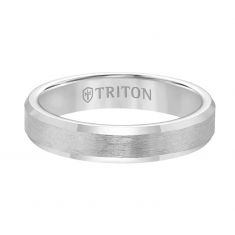 TRITON Grey Tungsten Carbide Brush Finish Beveled Edge Comfort Fit Wedding Band | 4mm