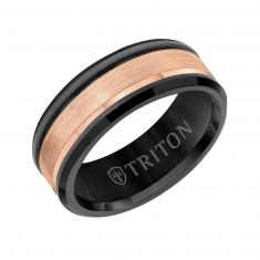 TRITON Grey Tungsten Carbide with Rose Satin Center Comfort Fit Band, 8mm