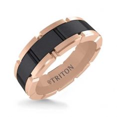 TRITON Rose and Black DLC Tungsten Carbide T-Link Comfort Fit Band, 7mm