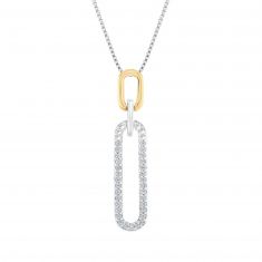 Two-Tone Diamond Paperclip Pendant Necklace 1/8ctw