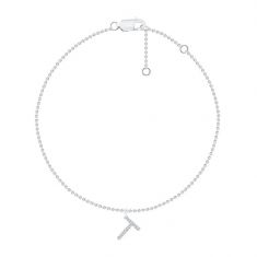 White Gold Diamond Initial T Bracelet 1/20ctw